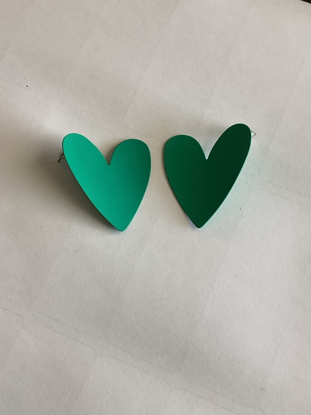 Green Heart Stud Earrings - Women Accessories